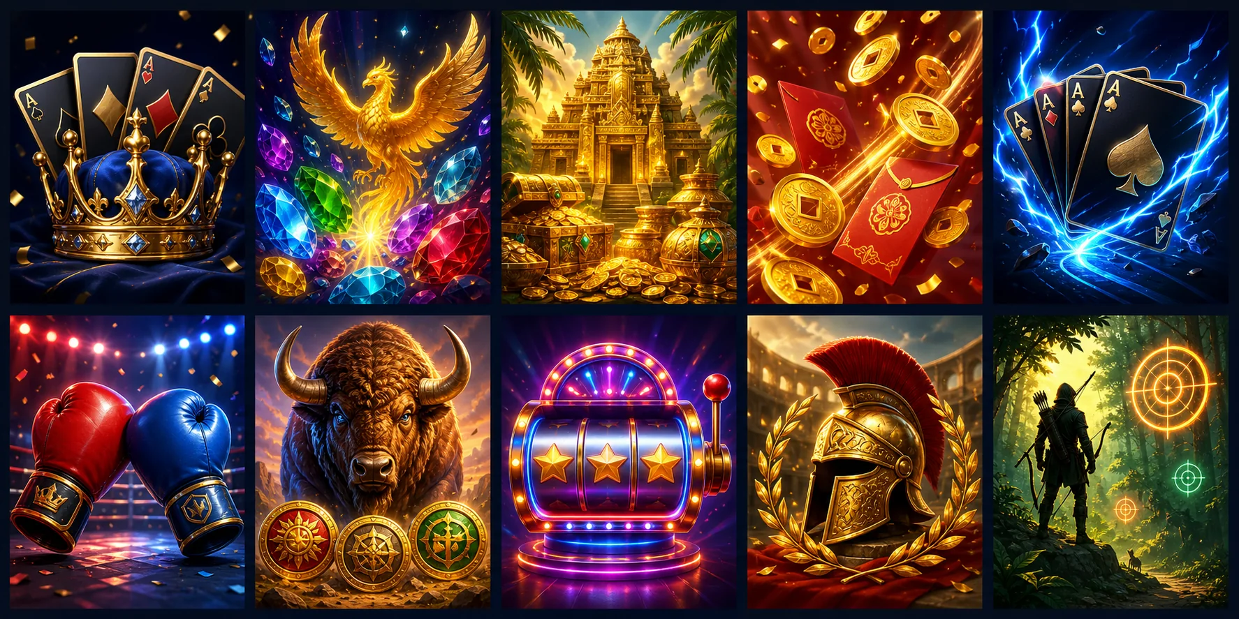 Original editorial artwork representing ten popular JILI game themes